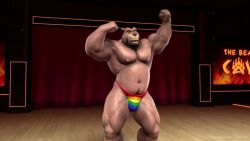 3d_animation animated bad_ass biceps black_beard black_hair braford flexing flexing_arms flexing_bicep flexing_muscles furry gay gay_flag gay_speedo lgbt_pride lgbt_pride_colors male male_only musclar_furry muscle muscle_fur muscle_furry muscle_gut pride_colors rainbow_speedo smiling_at_viewer tagme video