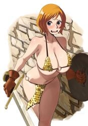 1girls big_breasts blush blush_lines breasts chainmail chainmail_bikini cleavage curvaceous curvy embarrassed female female_focus female_only huge_breasts jerrydurd koala_(one_piece) one_piece rebecca_(one_piece)_(cosplay) shield short_hair skimpy_armor solo sword thick_thighs thighs voluptuous