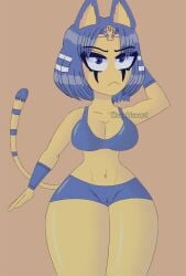 2022 animal_crossing ankha ankha_(animal_crossing) breasts cleavage cosblueart furry furry_breasts furry_ears furry_female furry_only nintendo thick_thighs thighs traje_azul