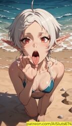 ai_generated ai_sluts bikini elf fellatio_gesture mushoku_tensei open_mouth sole_female sylphiette_(mushoku_tensei)