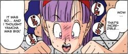 1girls blush blush_lines bottomless breasts breasts_out bulma_briefs bulma_briefs_(frieza_saga) coloured comic_panel crop_top doggy_style doggy_style_position doujinshi dragon_ball dragon_ball_z english_text fan_colored female female_only hairband lilac_hair ogata_satomi open_eyes open_mouth panting purple_hair sex sex_from_behind solo sweat sweatdrop sweating