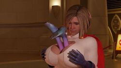 2girls 3d big_breasts breast_vore breasts cleavage cleavage_vore crossover dc dc_comics female female_pred female_prey huge_breasts kara_zor-l karen_starr overwatch overwatch_2 power_girl same_size_vore spungyjacket vore widowmaker