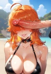 ai_generated big_breasts blowjob blowjob_face busty fellatio_gesture genshin_impact hoyoverse mavuika_(genshin_impact)