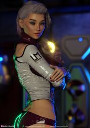 1girls 2020 3d cassandra_(lm3d) clothed clothing female female_only futuristic_clothing gray_hair grey_hair large_breasts lm3d looking_at_viewer original_character sci-fi science_fiction slushe_(website) solo solo_female standing white_hair