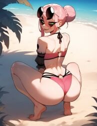 1girls ai_generated arrogant artstyle_imitation ass ass_focus back_view beach bikini bra bun_hair choker cute_face eyelashes eyeshadow flat_chest full_body green_eyes light-skinned_female light_pink_hair make-up naughty naughty_face o-ring o-ring_bikini ocean outdoors pale-skinned_female panties pink_bikini pink_hair ponytail sea seductive seductive_look small_breasts smile squatting straight_hair submissive submissive_female summer sunglasses sunglasses_on_head sunny swimsuit swimwear thiccwithaq_(ai_style) thick_ass thick_legs thick_lips thick_thighs thighs thin_female thin_waist thong victoria_(xandr) wanting_sex whore_eyes xandr