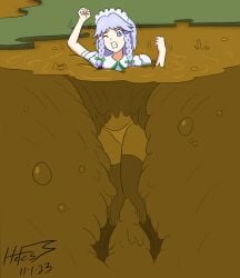 cropped_image female female_only hefess mud panties quicksand sakuya_izayoi solo touhou