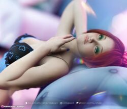 1girls 2022 3d blue_nail_polish blue_nails claris_(erotales) erotales female female_only large_breasts lingerie original_character red_hair slushe_(website) solo solo_female