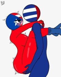 big_breasts blush breachka countryhumans countryhumans_girl cuba_(countryhumans) holding penetration puerto_rico_(countryhumans) sex socks thick_thighs