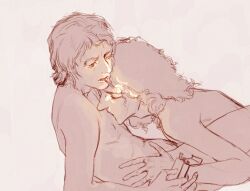 1980s 2boys brian_may cigarette cigarette_in_mouth curly_hair dominant_male gay kissing_chest long_hair_male queen_(band) rockstar roger_taylor smoking submissive_male