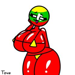 big_breasts breasts_bigger_than_head countryhumans countryhumans_girl myanmar_(countryhumans) red_skin red_skinned_female shiny_skin tagme thick_thighs tova wasp_waist yellow_bikini yellow_micro_bikini