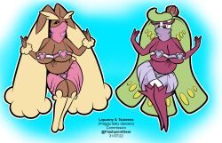 2girls belly belly_dancer belly_dancer_outfit big_breasts breasts bunny_ears cleavage commission dancing female_focus female_only flashpoint_gear_(artist) furry harem_outfit lopunny pokémon_(species) pokemon pokemon_(species) pregnant pregnant_belly pregnant_female tsareena