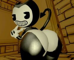 1boy ass bendy_and_the_ink_machine bendy_the_dancing_demon big_butt demon ink male panties seductive_look seductive_smile