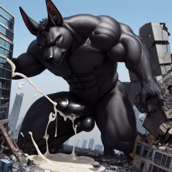 city cum destruction furry macro male penis stomp wolf