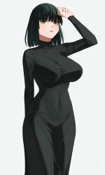 1girls arm_up bangs belly belly_button big_breasts black_dress blush bob_cut breasts busty clothed clothing covered_navel covered_nipples covering_breasts curvaceous curvy curvy_female curvy_figure dark_green_hair dress eye_contact eyelashes female female_focus female_only fringe front_view fubuki_(one-punch_man) green_eyes green_hair hips hourglass_figure large_breasts legs light-skinned_female light_skin lips lipstick long_sleeves looking_at_viewer medium_hair midriff navel one-punch_man open_mouth senju_(snz0) short_hair slim slim_waist smile smiling smiling_at_viewer solo solo_female solo_focus standing stomach thick thick_legs thick_thighs thighs thin_waist tight_clothing tight_dress toned toned_body toned_female toned_stomach turtleneck turtleneck_dress voluptuous waist white_background wide_hips