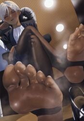 barefoot big_feet dark-skinned_female dark_skin feet female femdom foot_fetish looking_at_viewer office office_lady pov pov_eye_contact rito_(ritoxiaying) shirt smell smelly smelly_feet solo solo_female steam steamy_feet toenail_polish toes viewed_from_below