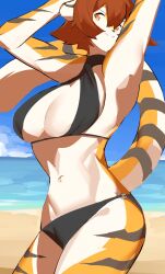 1girls anthro arknights armpits aspirindabaitu beach big_breasts breasts brown_hair female furry mx99926 sex smile solo solo_female tagme thick_thighs tiger tiger_girl waai_fu_(arknights)