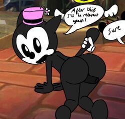 bubble_butt disney epic_mickey feline from_behind grabbing looking_back mickey_mouse ortensia penis pussy tail_grab text text_bubble underlewded