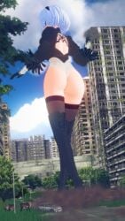 3d 3d_(artwork) android android_girl ass big_ass big_butt clothed clothed_female from_behind from_behind_position giantess light-skinned_female light_skin nier nier:_automata nier_(series) robot robot_girl robot_humanoid short_hair tyl-simulation video_game_character white_hair yorha_2b