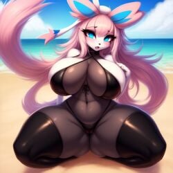 ai_generated anthro beach curvy female female_only frosting.ai furry huge_ass huge_breasts huge_thighs looking_at_viewer pokémon_(species) pokemon spread_legs swimsuit sylveon thesadman_ thick_thighs thighhighs