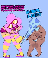 2girls battle_for_dream_island breasts bubble_(bfdi) bullying chubby embarrassed embarrassed_nude_female female flower_(bfdi) humanized interracial lesbian muffled multiple_girls nonconsensual object_show object_shows panties picknpull pussy sadism wedgie