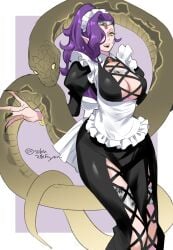 1animal lilith_(megami_tensei) maid maid_outfit maid_uniform megami_tensei purple_hair shin_megami_tensei succubus