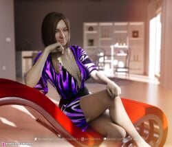 1girls 2022 3d brown_hair erotales fanart female female_only indoors mia_winters resident_evil resident_evil_8:_village seated sitting slushe_(website) solo solo_female tagme