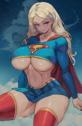 blonde_hair blue_eyes cape dc dc_comics kara_danvers kara_zor-el lesottart miniskirt solo supergirl