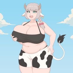 big_belly blue_eyes braid cameltoe chubby chubby_female cow_bikini cow_ears cow_girl cow_print cow_tail darlene_(vanilireph) female gigantic_breasts green_eyes hand_on_breasts happy huge_belly huge_breasts huge_thighs large_breasts light-skinned_female light_skin massive_breasts medium_hair milk milking obese open_mouth overweight overweight_female plump plump_ass plump_butt plump_vulva price_tag pussy ribbon smiling solo_female tank_top thick_body thick_female thick_thighs thighhighs thighs thighs_bigger_than_head vagina vanilireph voluptuous voluptuous_female white_hair