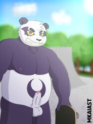 alp_(tokyo_afterschool_summoners) balls bear big_balls blurred_background blurry_background chubby erection furry furry_only genitals mkaiast naked nipples nude panda pantless penis shirtless skateboard solo_male tokyo_afterschool_summoners uncut