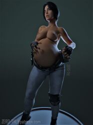 1girls 3d activision belly big_belly black_hair breasts call_of_duty dark-skinned_female dark_skin female female_only latina nipples outie_navel pregnant solo solo_female tattoo topless valeria_garza zero-thl