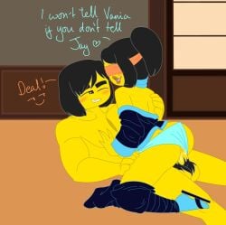 1boy 1girls ass_grab blindfold cole_(ninjago) duchess_pixal female lego male ninjago nya_(ninjago) vaginal_penetration yellow_skin