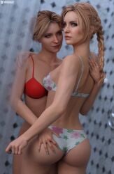 2girls 3d 3d_(artwork) 3d_model ass bikini female_only hand_on_butt jessica_riley missally samantha_giddings sony_interactive_entertainment until_dawn yuri