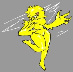 1girls bepixel big_breasts claws female friday_night_funkin jellie_(bepixel) naked sharp_teeth simple_background slime_girl small_waist smile spiral_eyes thick_thighs yellow_body