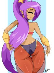 1girls 2018 ass backside bmayneart female female_only huge_ass purple_hair shantae shantae_(character) smile smooth_skin solo thick