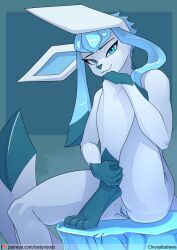 1cuntboy andromorph anthro blue_eyes chrysalisdraws cuntboy eeveelution genitals glaceon hi_res ice intersex leg_hold legs_up looking_at_viewer nintendo nude pokémon_(species) pokemon pussy solo text url video_games