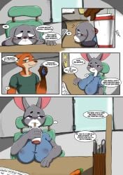 anthro big_breasts blush breasts bunny canid canine clothing comic dialogue disney duo erect_nipples erect_nipples_under_clothes faceless_male female fox fur green_eyes grey_fur hakiahki judy_hopps korean_text lagomorph large_breasts long_ears male mammal nick_wilde nipples open_mouth orange_fur purple_eyes rabbit speech_bubble teeth text translation_request two_tone_fur white_fur zootopia