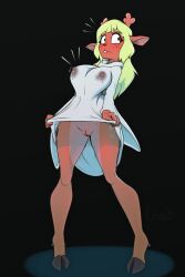 1girls 2022 2d anthro anthro_female anthro_only antlers big_breasts blonde_hair bodily_fluids bottomless bottomless_skirt breast_expansion breasts brown_body brown_fur buckteeth capreoline cervid clone26 clothed clothing countershading dark_nipples deltarune dress_lift dripping edit embarrassed erect_nipples expansion female female_only freckles fur furry furry_female furry_only genitals hair hi_res hooves horn humanoid humanoid_female humanoid_only lactating lactating_through_clothing mammal mammal_humanoid nipples noelle_holiday pussy reindeer robe see-through see-through_clothing solo teeth text text_box transformation undertale_(series) upskirt video_games wet wet_clothing