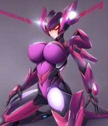 angry armor big_breasts future light_beam light_skin on_knees original purple_helmet purple_suit red_eyes