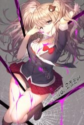 aile_(crossroads) alternate_version_available bra breasts cleavage danganronpa danganronpa:_trigger_happy_havoc danganronpa_1 female_only junko_enoshima large_breasts panties picot_trim picot_trim_bra straight_hair upskirt