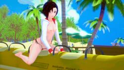 3d beach female ruby_rose rwby topless