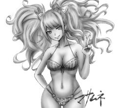 bikini bikini_bottom bikini_top breasts cleavage danganronpa danganronpa:_trigger_happy_havoc danganronpa_1 female_only junko_enoshima large_breasts masamune_oekaki straight_hair swimsuit