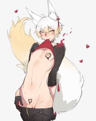 1boy anwianwi chocolate femboy food_play foxboy gloves kitsune midriff mokotoko9 navel penis pose shirt_lift short_hair solo tail virtual_youtuber vtuber