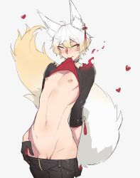 1boy anwianwi femboy foxboy gloves kitsune midriff mokotoko9 navel penis pose shirt_lift short_hair solo tail virtual_youtuber vtuber