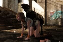 3d 3d_(artwork) ahe_gao all_fours blonde_hair bottomless canine defeated defeated_heroine doggy_style double_head eyes_half_open from_behind geebee heather_mason monster pleasure_face silent_hill silent_hill_3 straight zoophilia