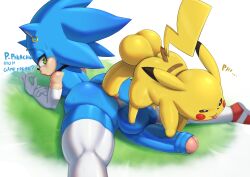 2boys exposed_torso feral footwear full_body handwear humanoid kevab male_focus male_only male_penetrated naked nude nude_male pikachu pokémon_(species) pokemon sonic_(series) sonic_the_hedgehog sonic_the_hedgehog_(series)