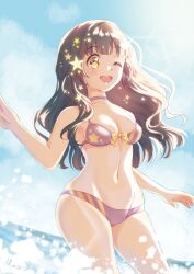 big_breasts bikini blush breasts brown_hair embarrassed girl mimibits ribbons stars swimsuit thighs twintails twitch twitter virtual_youtuber white_body white_skin youtube youtube_hispanic youtuber