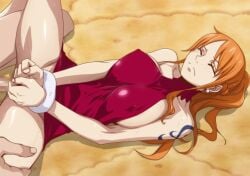 1boy 1girls big_breasts captured captured_heroine censored closed_eyes dress female forced kyabakurabakufu male nami nyuuface one_piece orange_hair rape red_dress sex straight whole_cake_island