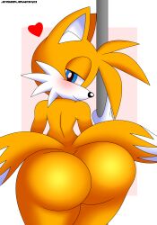 1boy absurd_res anthro ass big_ass blush butt fat femboy furry jasielewdko pole sega solo sonic_(series) sonic_the_hedgehog_(series) tails