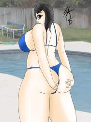 ass big_ass big_breasts bikini bikini_bottom bikini_top fortnite fortnite:_save_the_world grabbing_own_ass huge_ass looking_at_viewer looking_back_at_viewer machinist_mina pool poolside tagme thick_ass wanting_sex