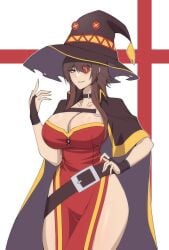 1girls aged_up big_breasts breasts brown_hair cero_rains female_focus female_only hat kono_subarashii_sekai_ni_shukufuku_wo! legwear long_hair megumin red_eyes solo solo_female solo_focus standing thick_thighs thighs witch_hat